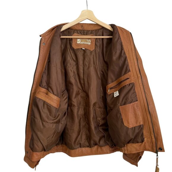 Vintage Jewels Mens Leather Bomber Jacket Brown Size 2XL Retro‎ Rugged Western - Picture 3 of 12